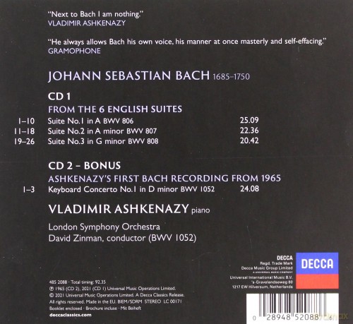 Vladimir Ashkenazy: Bach: English Suites 1-3 [CD]