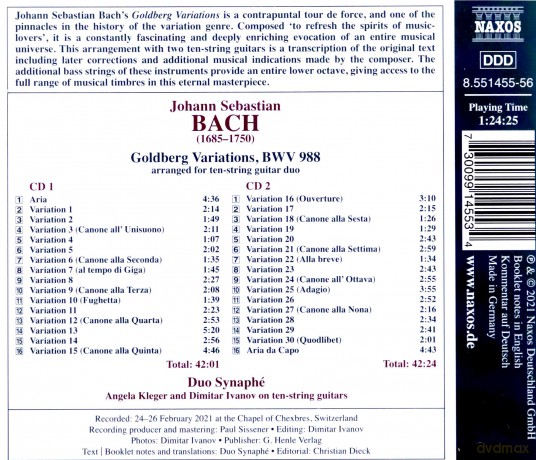 Duo Synaphe: J.S. Bach: Goldberg Variations (Arranged For Ten-String Guitar Duo) [2CD]