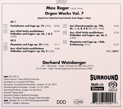 Weinberger: Max Reger: Organ Works. Vol. 7 [2CD]