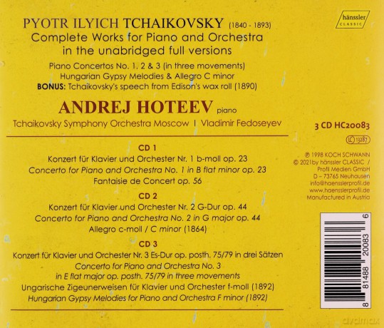 Peter Llyich Tchaikovsky: Complete Works For Piano And Orchestra [3CD]