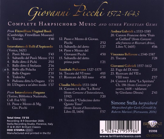Simone Stella: Picchi: Complete Harpsichord Music [CD]