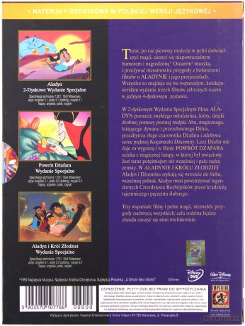 Aladyn Trylogia: Aladyn / Aladyn 2 - Powrót Dżafara / Aladyn i król złodziei (Disney) [4DVD]