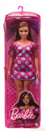 Lalka Barbie brunetka w sukience w kropki