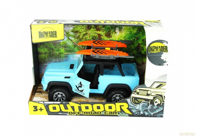 Pojazd Jeep z deską surfingową na bagażniku