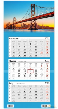 Kalendarz ścienny 2022 trójdzielny Most San Francisco [KALENDARZ]
