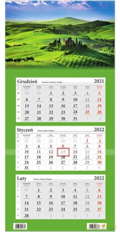 Kalendarz ścienny 2022 trójdzielny Wzgórza [KALENDARZ]