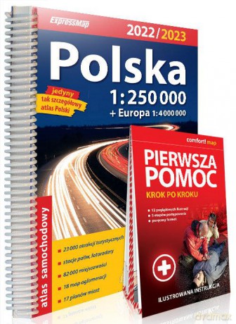 Polska atlas samochodowy + instrukcja pierwszej pomocy 1:250 000 [KSIĄŻKA]