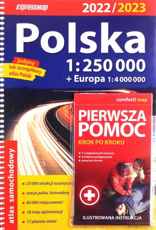 Polska atlas samochodowy + instrukcja pierwszej pomocy 1:250 000 [KSIĄŻKA]