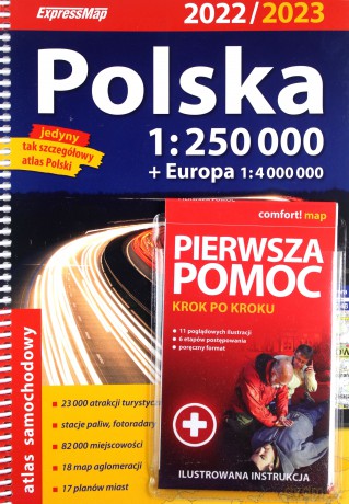 Polska atlas samochodowy + instrukcja pierwszej pomocy 1:250 000 [KSIĄŻKA]