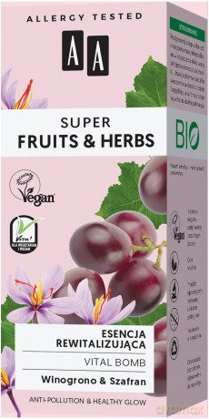 AA Super Fruits & Herbs Esencja rewitalizująca do twarzy Winogrono i Szafran 30 ml