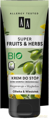 AA Super Fruits & Herbs Krem do stóp regenerująco-wygładzający Oliwka & Wiesiołek 75 ml