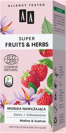 AA Super Fruits & Herbs Mgiełka nawilżająca do twarzy Malina i Szafran 50 ml