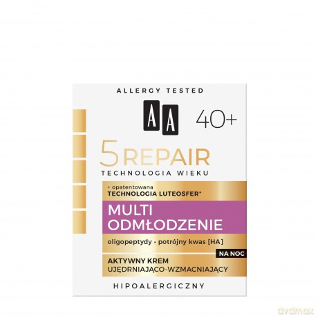 AA Technologia Wieku 5 Repair 40+ Multi Odmłodzenie Aktywny Krem ujędrniająco-wzmacniający na noc 50 ml