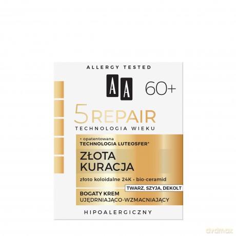 AA Technologia Wieku 5 Repair 60+ Złota Kuracja Krem ujędrniająco-wzmacniający na twarz,szyję i dekolt 50 ml