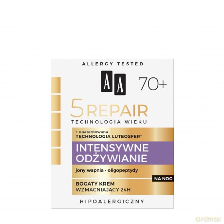 AA Technologia Wieku 5 Repair 70+ Intensywne Odżywianie Bogaty Krem wzmacniający 24H na noc 50 ml