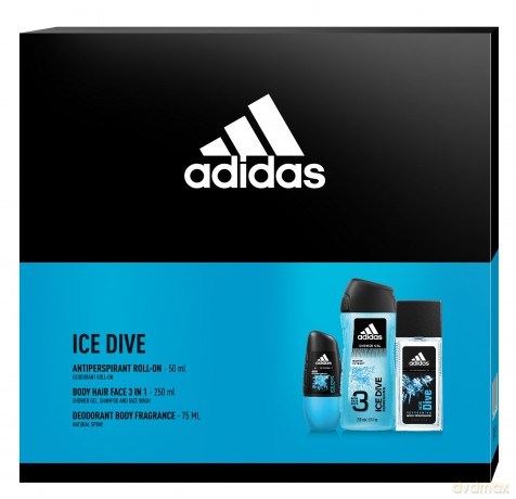 Adidas Zestaw prezentowy Ice Dive Men (deo roll-on 50 ml+ deo atomizer 75 ml+ żel pod prysznic 250 ml)