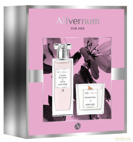Allvernum Zestaw prezentowy (woda perf.Cherry&Musk 50 ml + świeca Passiflora 100g)