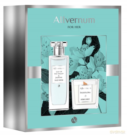 Allvernum Zestaw prezentowy (woda perf.Lilly&Jasmine 50 ml + świeca Passiflora 100g)
