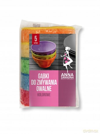Anna Zaradna Gąbki do zmywania OWALNE kolorowe 5 szt