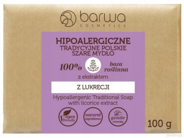 BARWA Hipoalergiczna Tradycyjne Polskie Mydło szare w kostce z ekstraktem z lukrecji 100g
