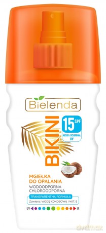 Bielenda Bikini Mgiełka do opalania kokosowa SPF15 na twarz i włosy 150 ml