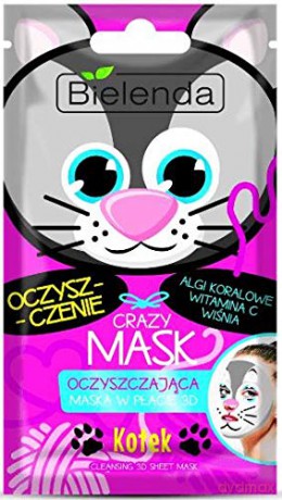 Bielenda Crazy Mask Maska oczyszczająca w płacie 3D Kotek