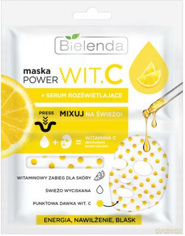 Bielenda Power Vit.C Maska w płacie + Serum rozświetlające Cytryna 22 ml