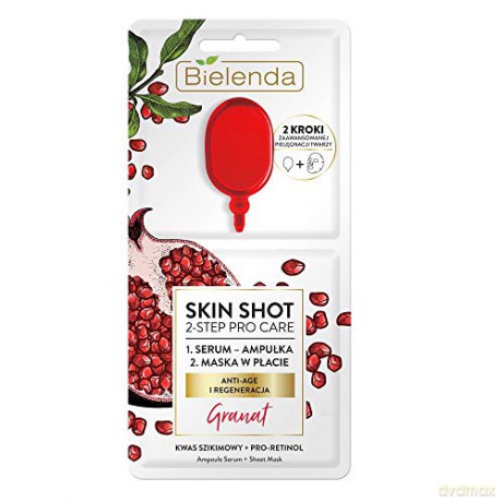 Bielenda Skin Shot 2-Step Pro Care Maska w płacie + ampułka-serum Granat 1szt