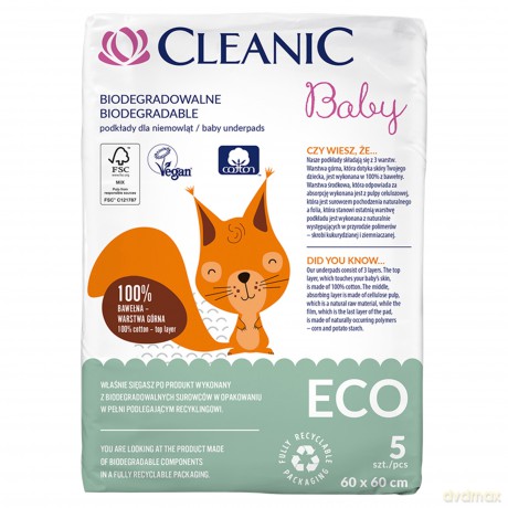Cleanic Baby Eco Podkłady jednorazowe dla niemowląt - biodegradowalne 1op.-5szt