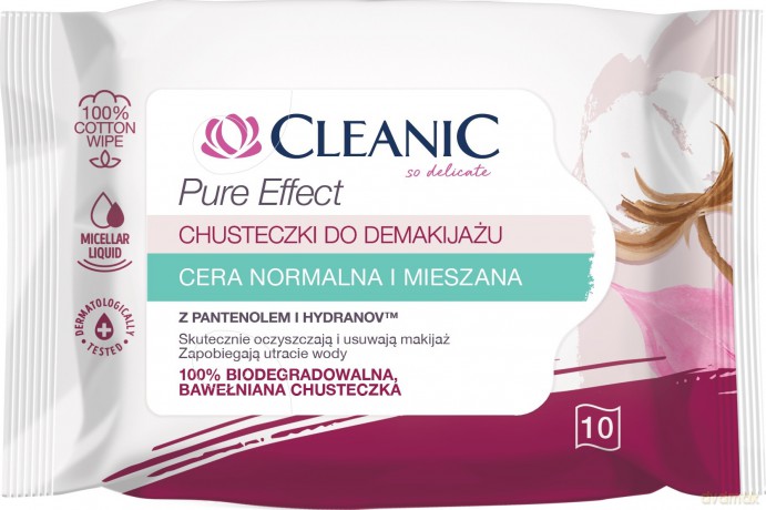Cleanic Chusteczki do demakijażu Pure Effect - cera normalna i mieszana 1op.-10 szt