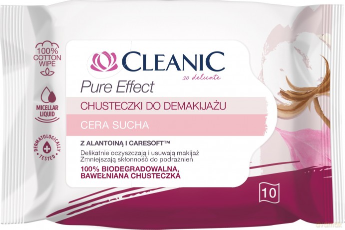 Cleanic Chusteczki do demakijażu Pure Effect - cera sucha 1op.-10 szt