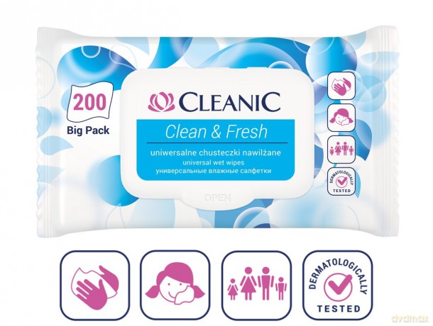 Cleanic Chusteczki nawilżane uniwersalne Clean&Fresh 1op.-200 szt