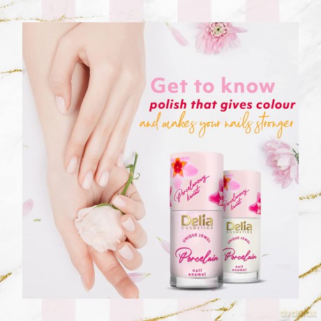 Delia Cosmetics Porcelain Lakier do paznokci 2w1 z kwiatem porcelany nr 6 lila 11 ml