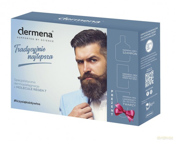 Dermena Supported By Science Men Zestaw prezentowy Grey (szampon 200 ml+krem na noc 50 ml+żel do mycia twarzy 150 ml)