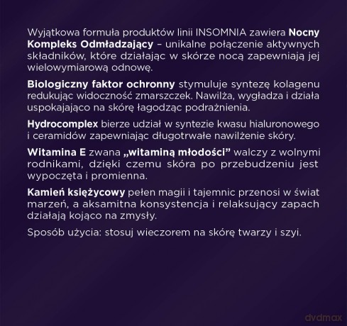 Dermika Insomnia 30-40+ Księżycowy Krem nawilżająco - wygładzający na noc 50 ml