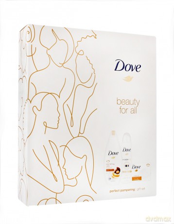 Dove Zestaw prezentowy Perfect Pampering (deo spray 150 ml + żel pod prysznic 250 ml+mydło w kostce 100g)