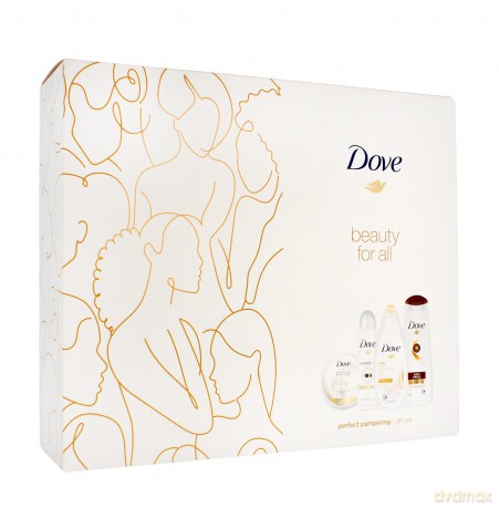 Dove Zestaw prezentowy Perfect Pampering (krem do ciała 300 ml + żel pod prysznic Nourishing 250 ml+szampon Anti Frizz 250 ml+deo spray 150 ml))