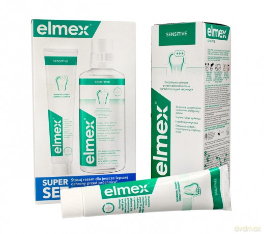 Elmex Sensitive Zestaw - Pasta do zębów 75 ml + Płyn do płukania ust 400 ml
