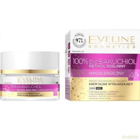 Eveline 100% Bio Bakuchiol Przeciwzmarszczkowy Krem silnie wygładzający 40+ na dzień i noc 50 ml