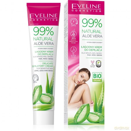 Eveline 99% Natural Aloe Vera Łagodny Krem do depilacji - skóra wrażliwa 125 ml