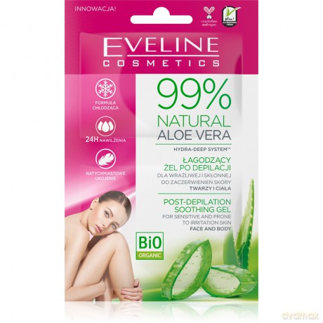 Eveline 99% Natural Aloe Vera Łagodzący Żel po depilacji twarzy i ciała - saszetka 5 ml x 2