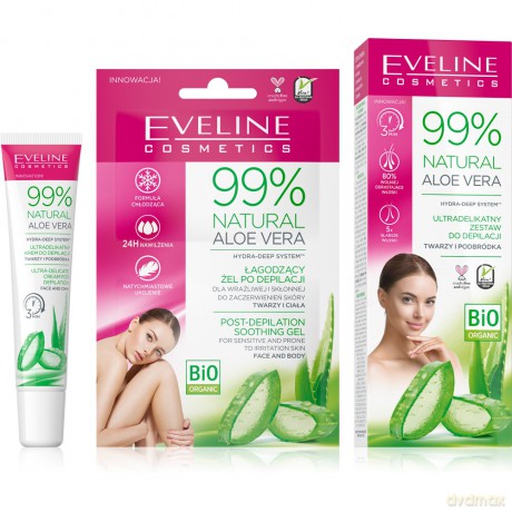 Eveline 99% Natural Aloe Vera Ultradelikatny Zestaw do depilacji twarzy i podbródka - skóra wrażliwa 1op.