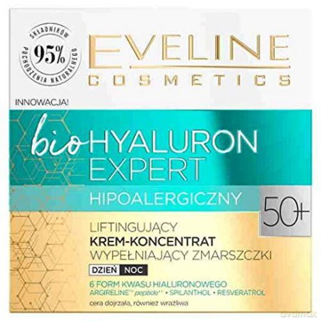 Eveline Bio Hyaluron Expert 50+ Liftingujący Krem-koncentrat wypełniający zmarszczki na dzień i noc 50 ml