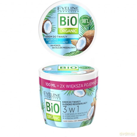 Eveline Bio Organic Krem do twarzy głęboko regenerujący 3w1 Bio Kokos 100 ml