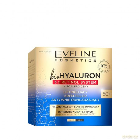 Eveline bioHYALURON 3xRetinol System 50+ Liftingujący Krem-Filler aktywnie odmładzający 50 ml