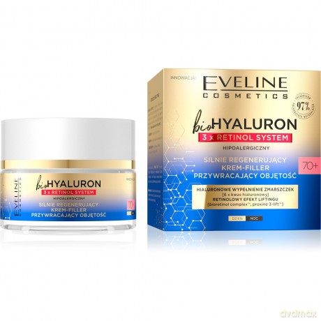 Eveline bioHYALURON 3xRetinol System 70+ Silnie regenerujący Krem-Filler przywracający objętość 50 ml