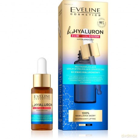 Eveline bioHYALURON 3xRetinol System Multinawilżające Serum wypełniające zmarszczki 18 ml