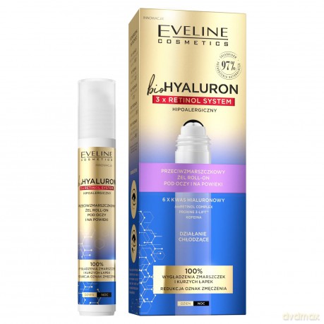 Eveline bioHYALURON 3xRetinol System Przeciwzmarszczkowy Żel roll-on pod oczy i na powieki 15 ml