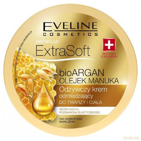 Eveline Extra Soft bio Argan i Olejek Manuka Odżywczy krem odmładzający do twarzy i ciała 175 ml