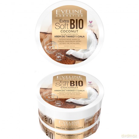 Eveline Extra Soft Bio Krem silnie odżywczy do twarzy i ciała Coconut 200 ml